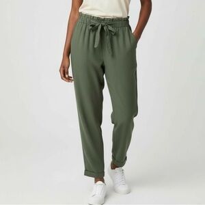 Mango Casual Pants Womens XS Olive Green Tie Waist Summer Travel